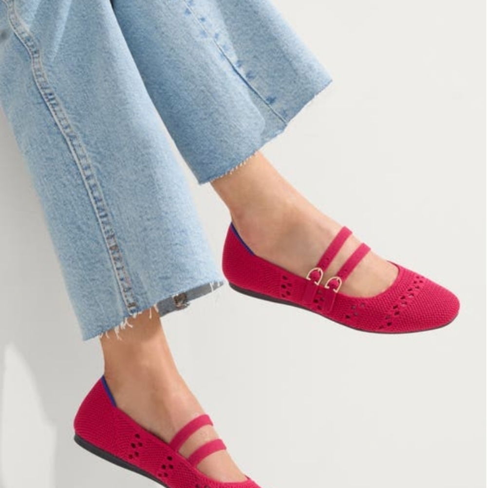 Rothy's Rouge Crochet Mary Jane Flats Women Size 8.5 NWT